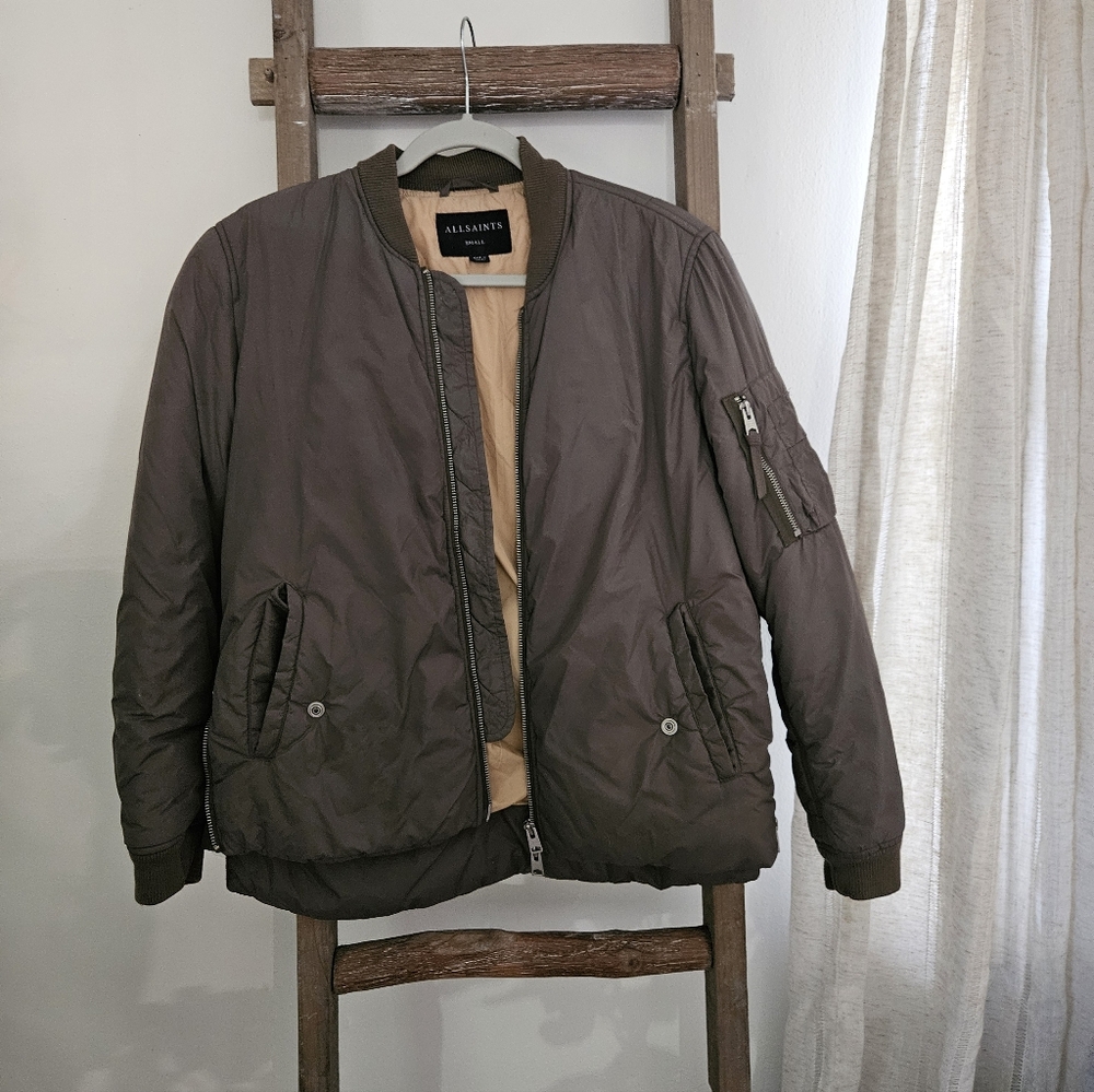 All Saints Womens Olive Green Bomber Jacket